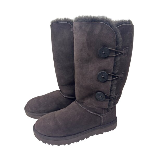 UGG Bailey Button Triplet II Tall Boots Women’s 10 Chocolate Brown Suede Fur - Picture 15 of 16